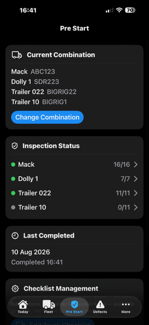 BigRig Ledger pre-start