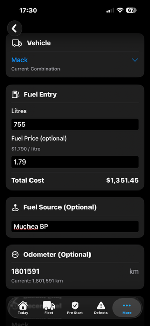 BigRig Ledger fuel entry