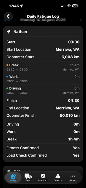 BigRig Ledger daily fatigue log